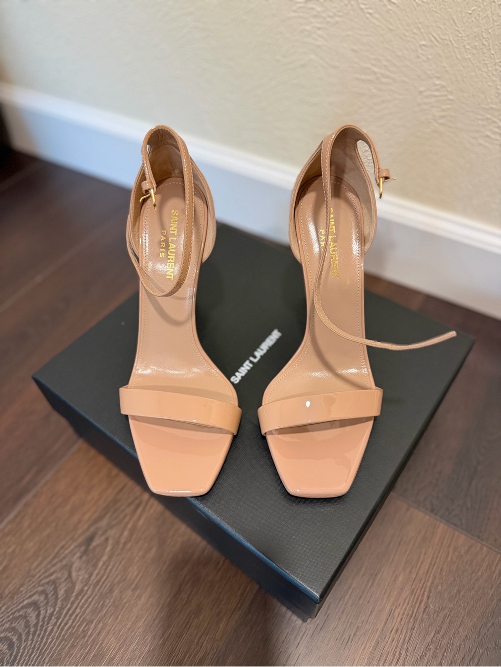 Saint Laurent Amber 105 Nude Patent Ankle-Strap Stiletto Sandals - Women 40 - Picture 3 of 11